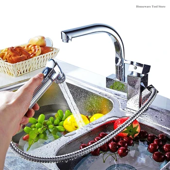 

Silver Kitchen Faucet Pull out brass Bidet Faucet Mount Hot Cold Mixer Tap All Copper Rotary Pull-out Kitchen Faucet Household