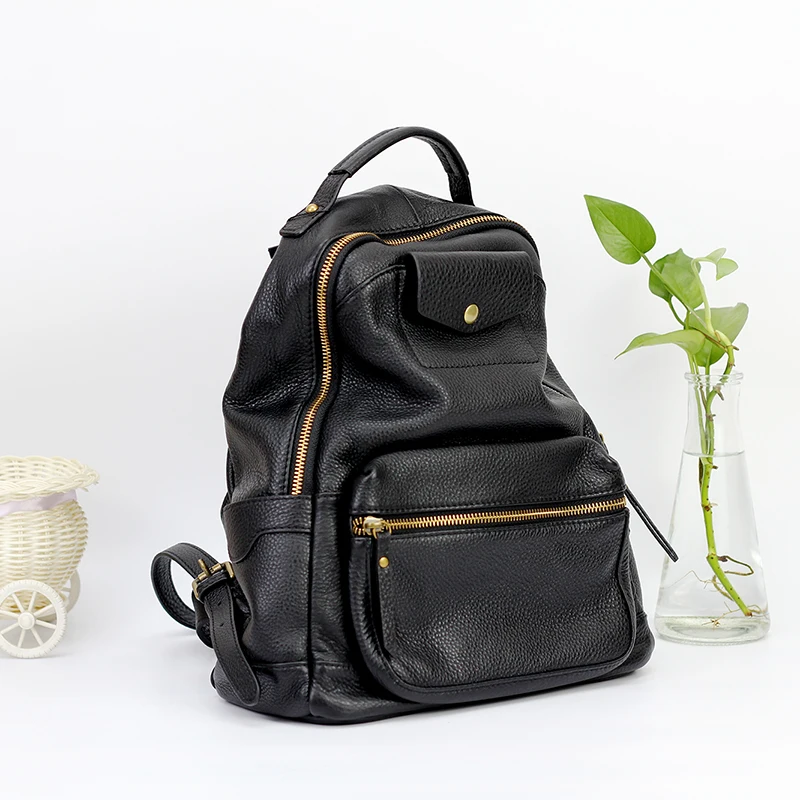 

XHTY Leather backpack female soft leather durable top layer cowhide natural wrestling new large capacity wide shoulder strap