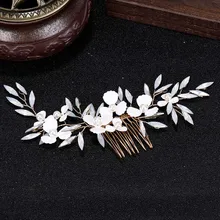 Стиль белый цветок листья кристалл искусственный жемчуг гребни для волос невесты Noiva свадебная вуаль декоративные украшения