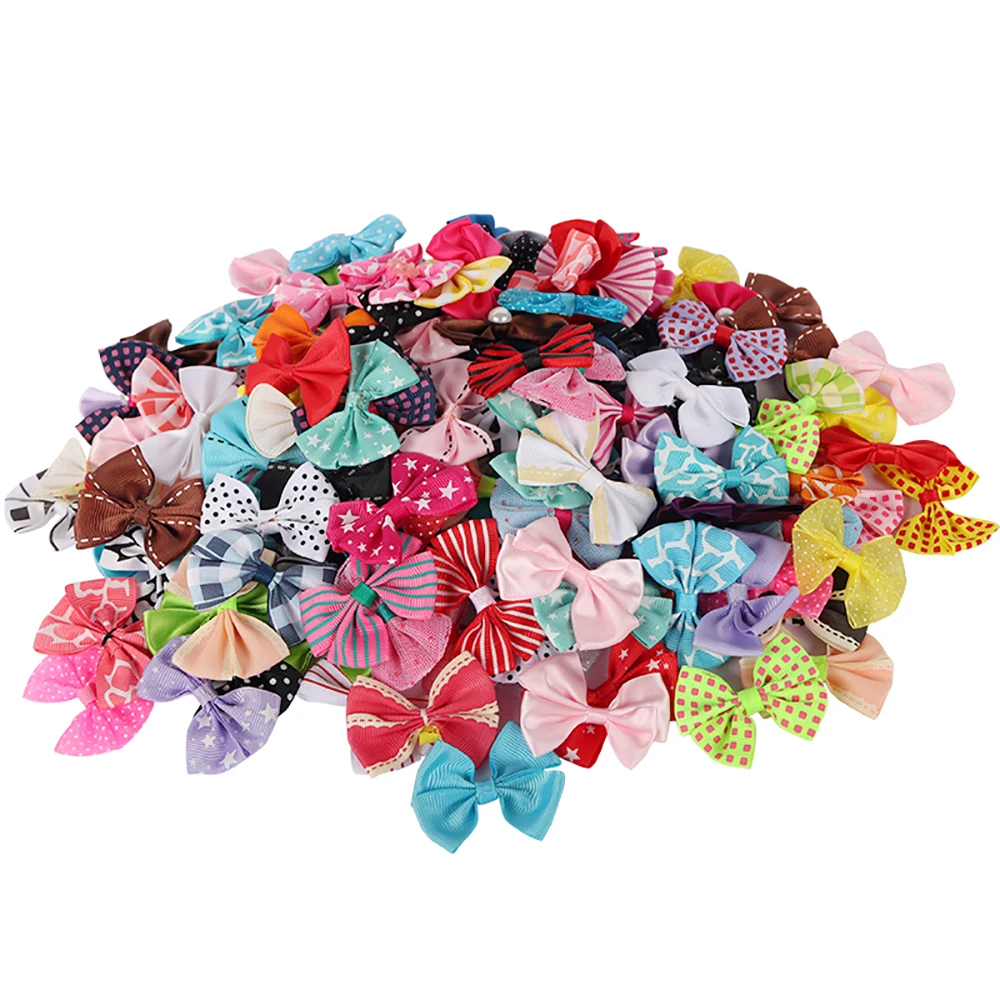 20pcs Approx 40*60mm Random Mixed Bows Appliques DIY Bowknot Craft Headwear Christmas Decor Sewing Garment Accessories B0214