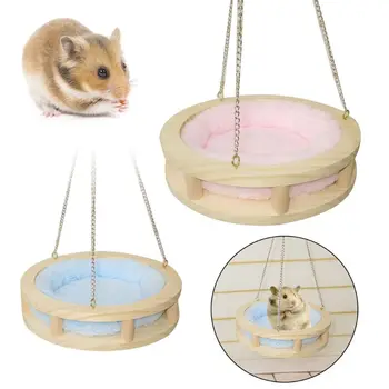 

Wooden Hammock Round Bed Cage Small Pet Hanging Nest Bite Molar Toys Snuggle Hut M0XD