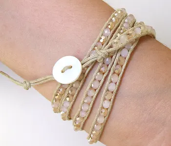 

New Arriver Crystal Bracelet Light Champagne Crystal Faceted Wrap Brangle Line Wrap Woven Button Handmade Fashion Jewelry