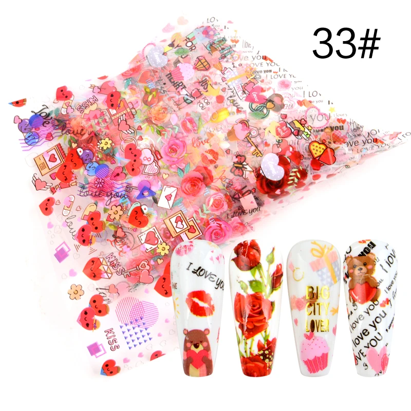 

10pcs Rose Flower Decorations for Nails Mix Colorful Transfer Nail Foil Sticker Valentine's Day Series Adhesive Paper