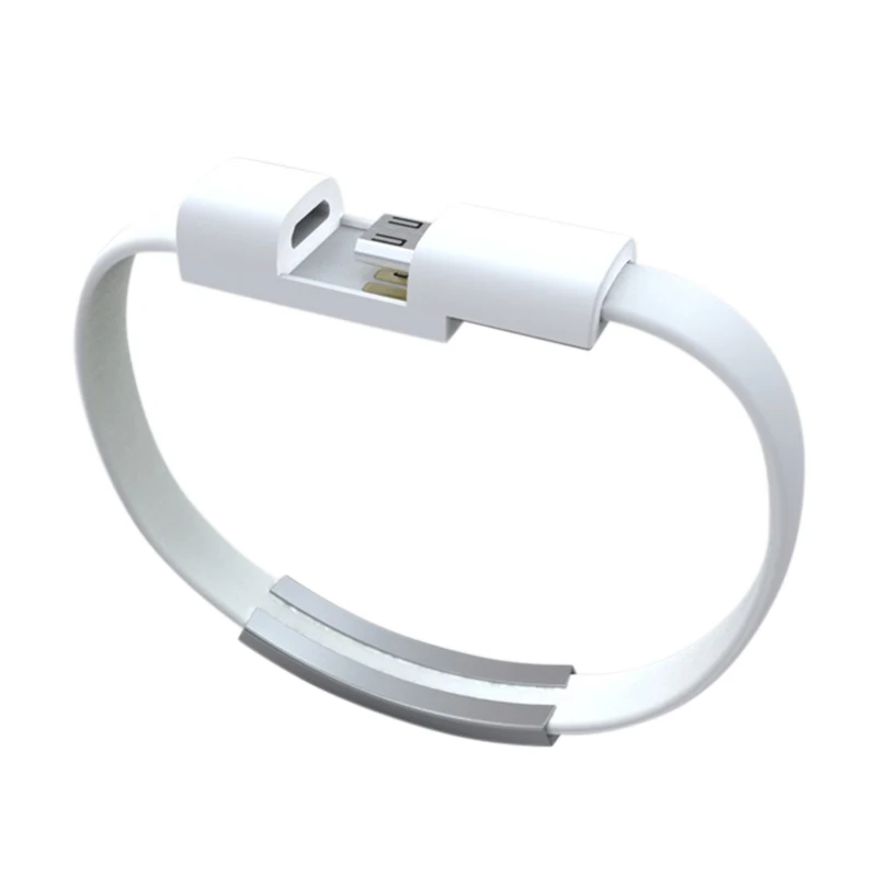 Простой Android кабель для передачи данных Портативный TPE 21 см USB Браслет Сплошной цвет кабель для передачи данных - Цвет: White
