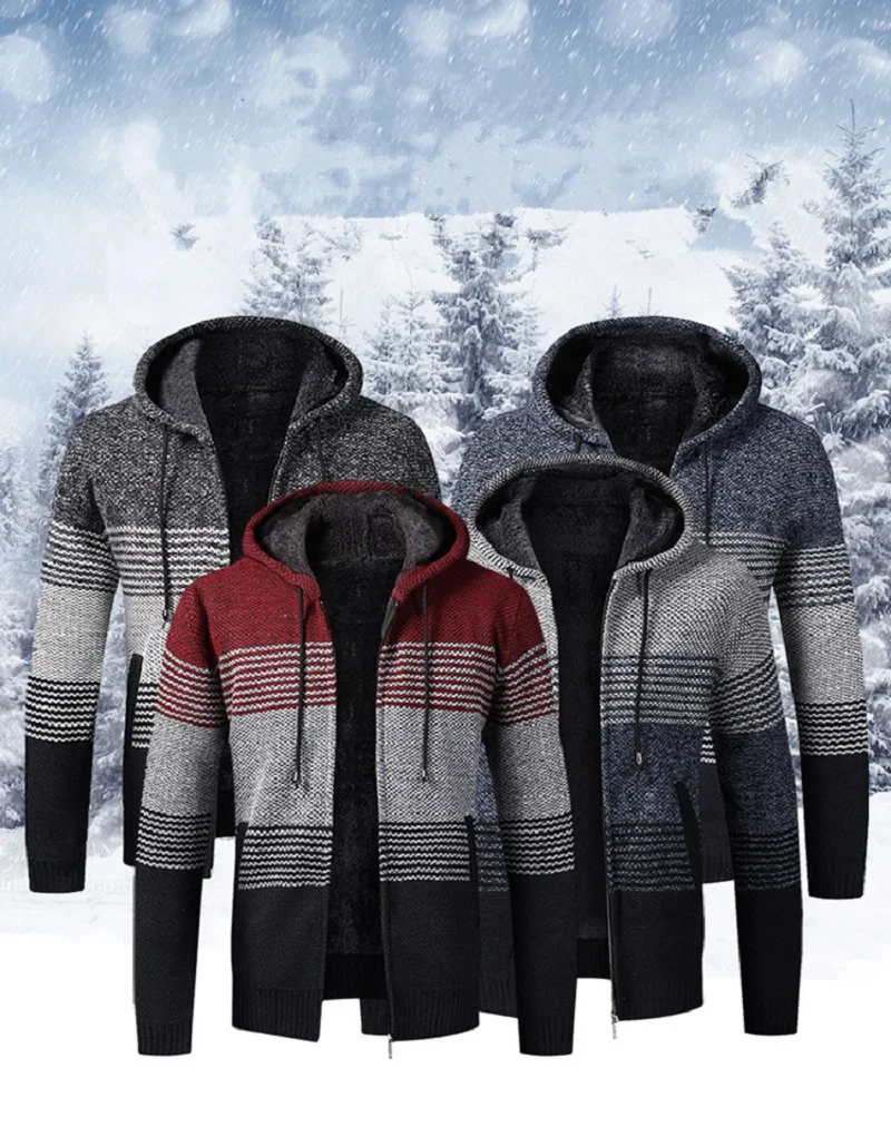 

Mens Sweaters New Add Wool Loose-fitting Sweater Men's Hooded Cardigan Men's Coat