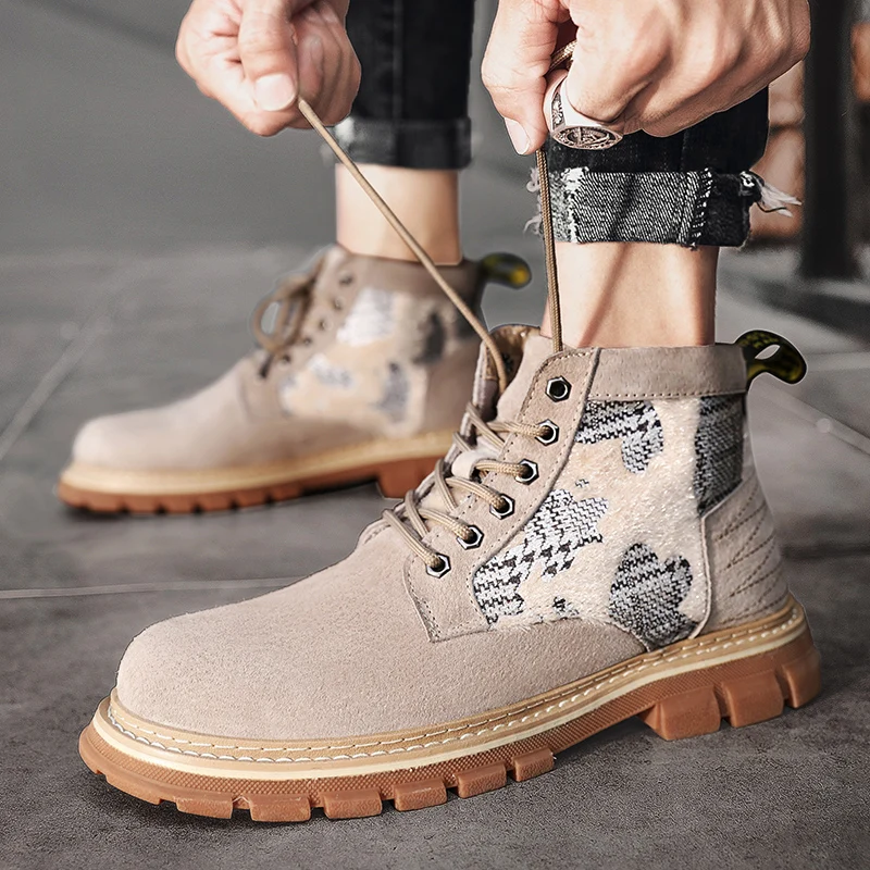 

Spring Autumn Casual Boots for Mens Leather Casual Sneakers Men Black Gray Man Working Boots Brand Fashion Cowboy Boots Mens