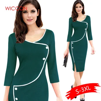 

Womens Summer 3/4 Sleeves Elegant Vintage One Piece Dress Suit Work Office Business Casual Bodycon Pencil Party Dress Suit