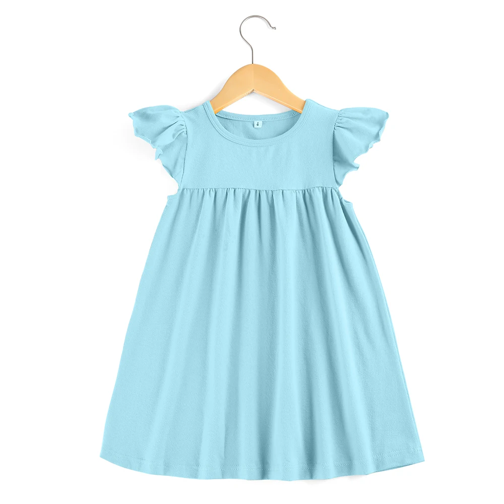 Платья для малышей; эксклюзивное детское платье с оборками и жемчугом; платья для маленьких девочек; хлопковое платье с рукавами-воланами для маленьких девочек - Цвет: aqua