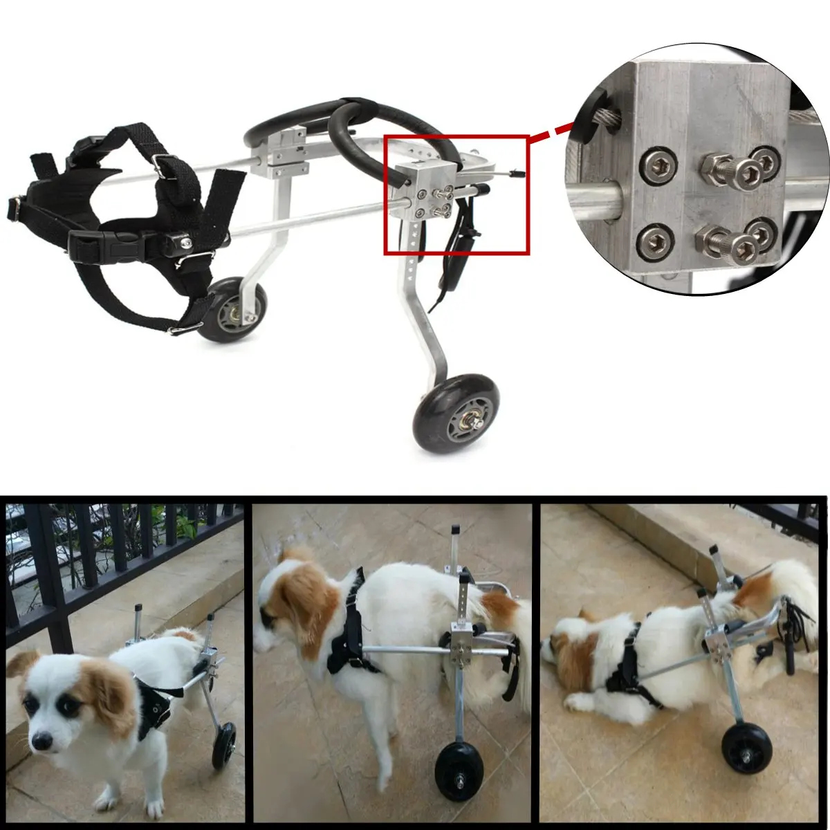 

Professional Stainless Steel Pet Dog Wheelchair Weak Paralyzed Hind Legs 2-Wheel Rear Dog Wheelchair Adjustable hight