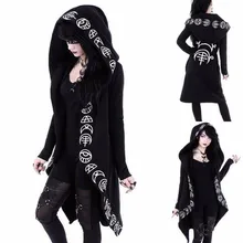 2020 novo inverno outwear 5xl feminino manga longa punk lua impressão com capuz preto casaco casaco cardigan plus size casaco quente