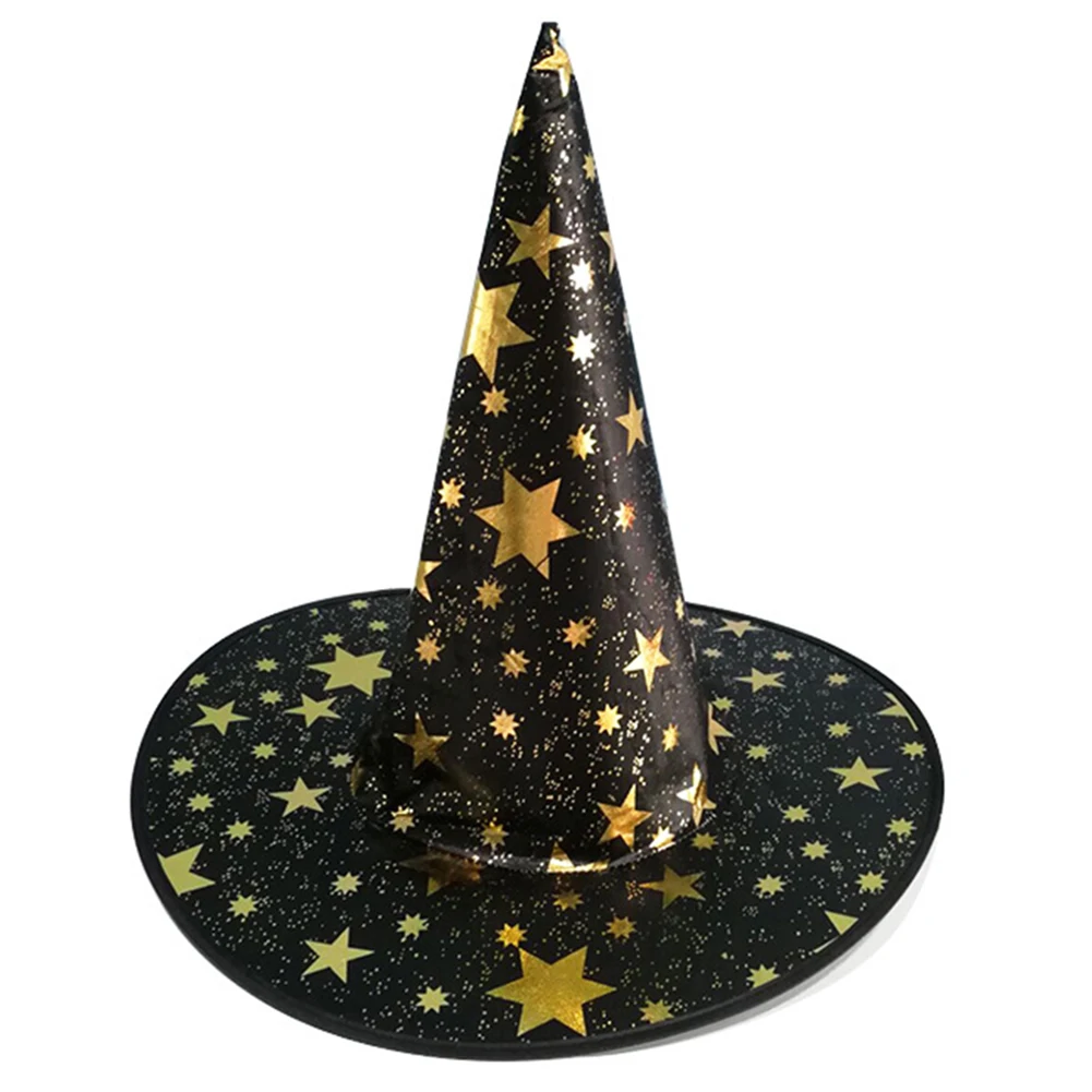 Halloween Star Print Long Tip Witch Hats Masquerade Ribbon Wizard Cap Halloween Cosplay Costume Party Prop Fancy Dress Decor Toy