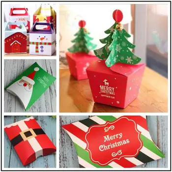 

8pcs Xmas Eve apple box Santa Claus snowman cartoon cookie chocolate candy biscuit paper gift box party favor Christmas package