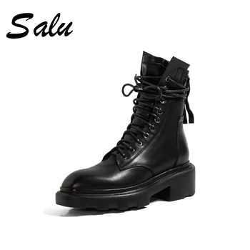 

Salu 2020 Autumn Winter ankle Boots Genuine leather Shoes Women Newest Wedding Shoes Woman Heels high ankle boots for women