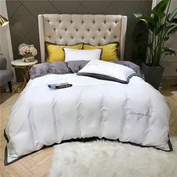 

Solid Color 60 Tencel Four-piece Set Simple Spring Summer Two Sorts Bare Sleeping Quilt Cover Sheet Bedding Article 1.8M