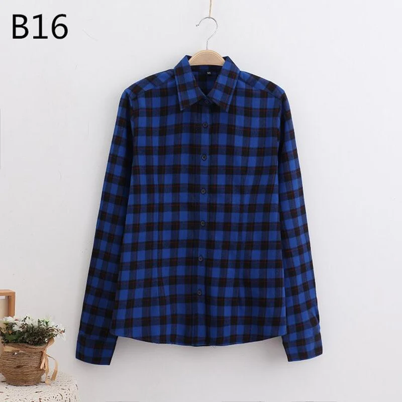 2019 Fashion Plaid Shirt Female College Style Women's Blouses Long Sleeve Flannel Plus Size Cotton Blusas Office Tops|Рубашки| |