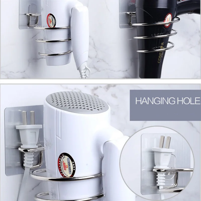 Hair Dryer Holder Spiral Stand Rack Bath Shelf Storage Bracket Blower Organizer Stainless Steel Adhesive Wall Mounted Nail Free | Дом и сад