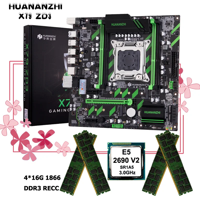Best Price HUANANZHI X79-ZD3 discount motherboard CPU RAM combo NVMe/NGFF dual M.2 slots CPU Xeon E5 2690 V2 RAM 64G(4*16G) 1866 REG ECC