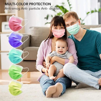 

Multicolor Disposable Adult Mask Three-layer Non-woven Fabric Face Masks Solid Color Breathable Dust-proof Individual Package