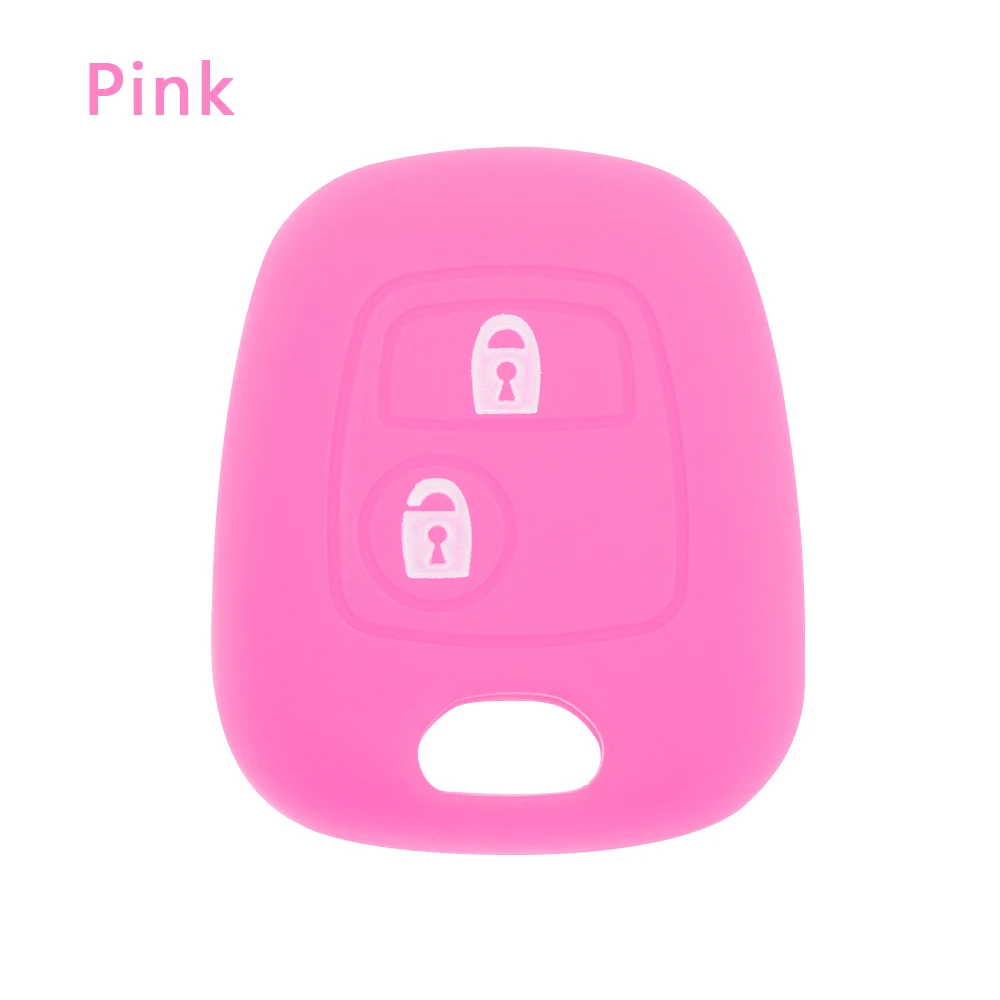 pink Горячий силиконовый чехол для ключей от машины для peugeot 206 307 207 2 кнопки Автомобильный ключ крышка корпус держатель дистанционный ключ набор мягкий ключ защитный чехол - Цвет: pink