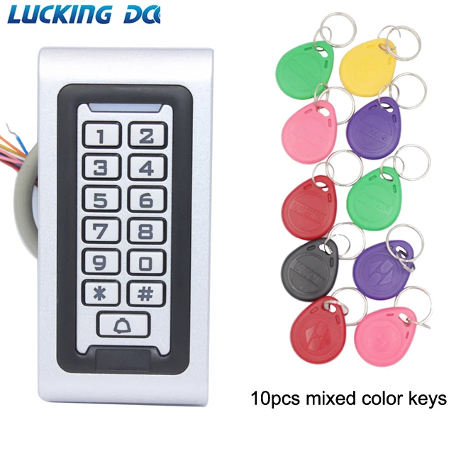Водонепроницаемая подсветка RFID считыватель доступа к двери Клавиатура 1000 пользователей дверной звонок 125 кГц EM карта открывания двери - Цвет: AC 10pc color key