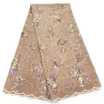 

New Arrival Sequins Lace Fabrics African Nigerian Tulle Mesh Lace Fabric for Wedding Velvet Lace Fabrics with Gold Sequins