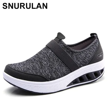 

SNURULANplus size women height increase casual shoes without lace shallow swing shoes breathable mesh woman Outdoor sport sneake