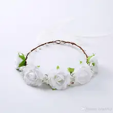 Многие Цвета регулирующим шнурком пляжное богемное волос лента на голову с цветочным украшением, Венок Корона фестиваль для свадьбы, невесты, подружки невесты венок для волос в стиле бохо