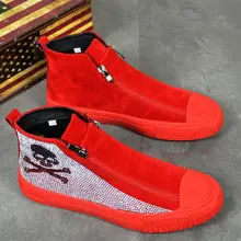 Высококачественная модная мужская обувь с высоким берцем в британском стиле мужская повседневная Роскошная обувь на молнии мужская обувь на резиновой подошве красного и черного цвета, BM
