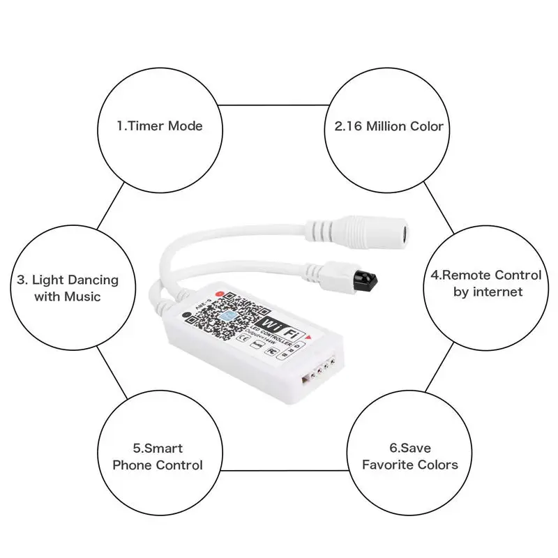 Контроллер WIFI RGB для светодиодный полосы света, работает со смартфоном Alexa Беспроводной дистанционного Управление 16 миллионов Цвет освещения, таб