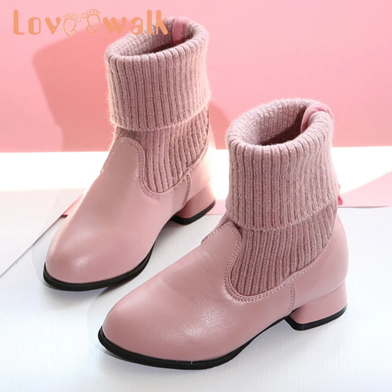 Loveewalk; детские ботинки; обувь для девочек; зимняя Осенняя вязаная обувь; ботинки на высоком каблуке; вечерние ботильоны принцессы для свадебного торжества
