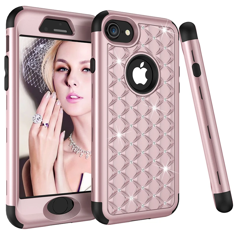 Bling Diamond Shockproof  Armor Case For iphone 11 12 13 Pro XS Max 8 7 Plus Cover 3 in 1 Silicon & PC Full Protection Back Case case for iphone 13 mini