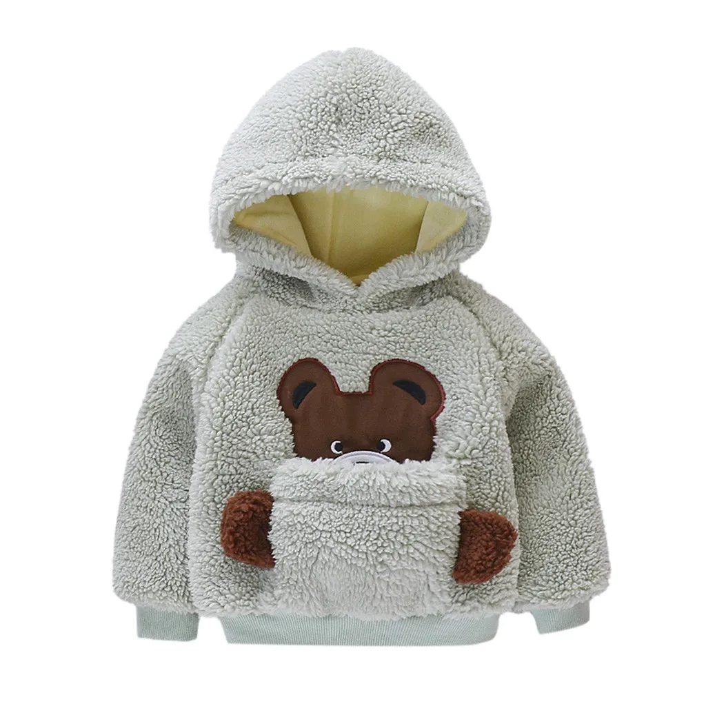 Одежда для малышей для девочек, флисовый свитер с капюшоном, зимняя куртка для девочек, детский пуловер с изображением медведей с защитой от ветра, комплекты теплой детской одежды, толстовка с капюшоном