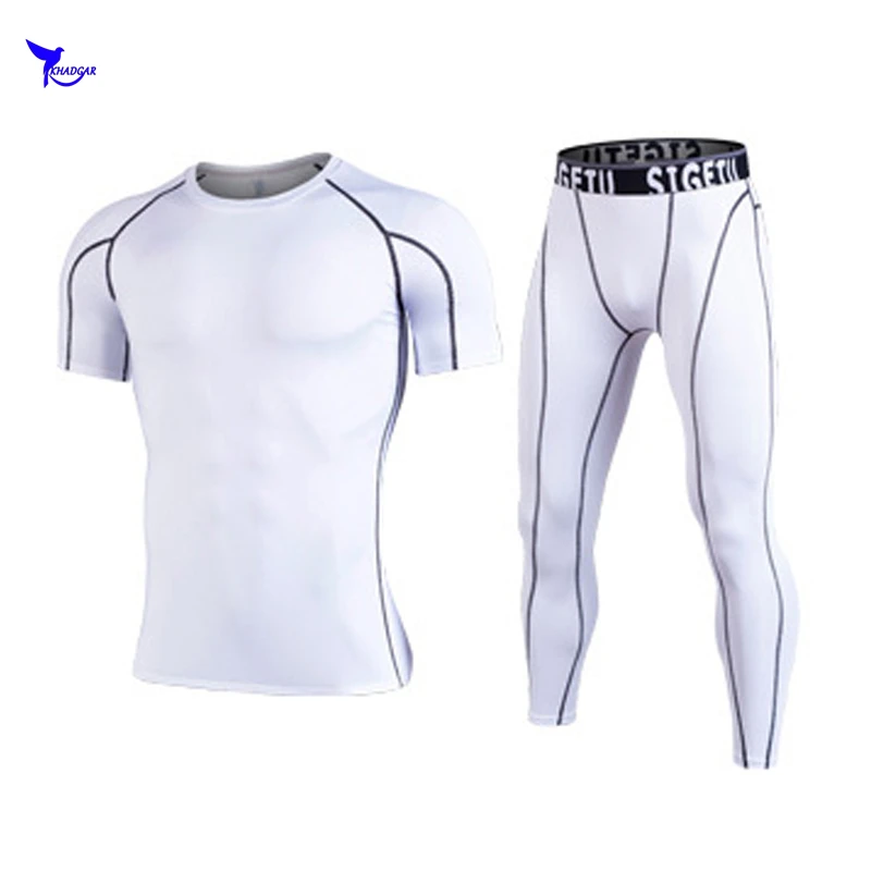 Short Sleeve Shirt+Tights Mens Running Set Quick Dry Sport Suit Men Compression Gym Tracksuit Summer Fitness Sportswear Clothing