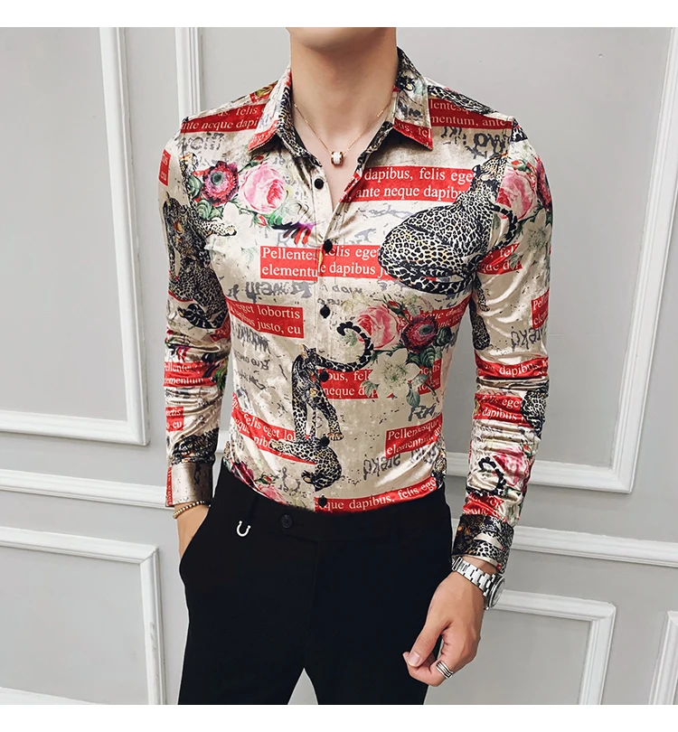 Повседневные Бархатные рубашки в стиле барокко, мужские шелковые рубашки, фланелевая одежда с леопардовым принтом, зимние стильные вечерние рубашки с длинными рукавами, новые рубашки