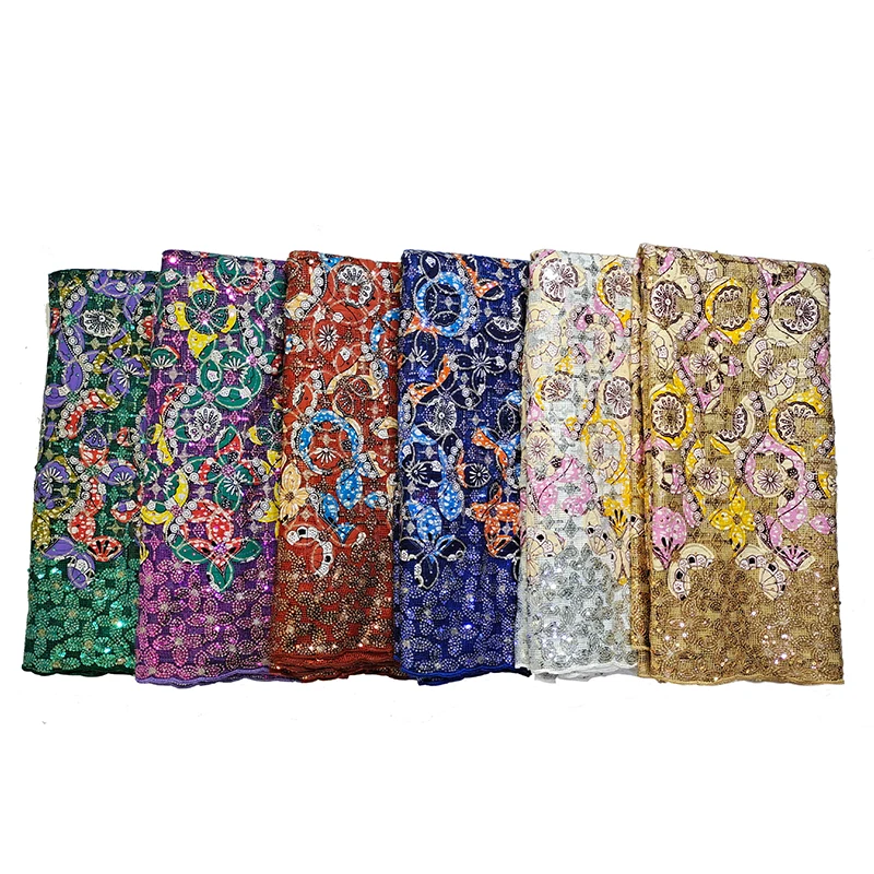 Bestway Net Lace Fabric 2021 High Quality Sequins Embroidery Nigerian Robe Sewing Material 5 Yards African Lace Fabric Printed