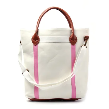 

2 Pcs canvas material large tote bag woman travel tote bag with PU faux leather handle DOM160