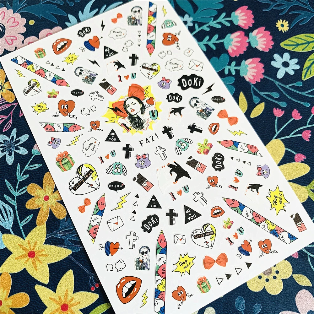 

Newest F sereis F-421-422 Beauty pen lace 3d nail art sticker nail decal stamping export japan designs rhinestones decorations