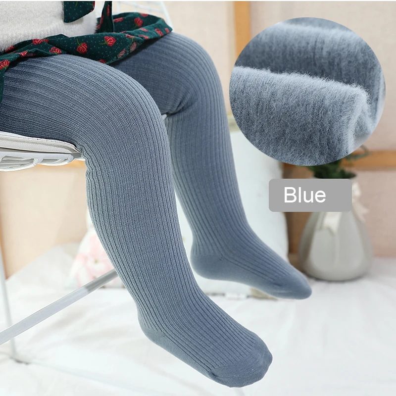 Blue Зимние Колготки для маленьких девочек; Осенние теплые колготки для маленьких мальчиков; детские бархатные штаны в полоску; новые детские леггинсы - Цвет: Blue