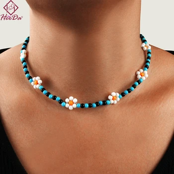 

Bohemian Beach Style Flower Seed Beads Short Necklace Women Kpop Fashion Simple Strand Chokers Girls Summer Neck Accessories