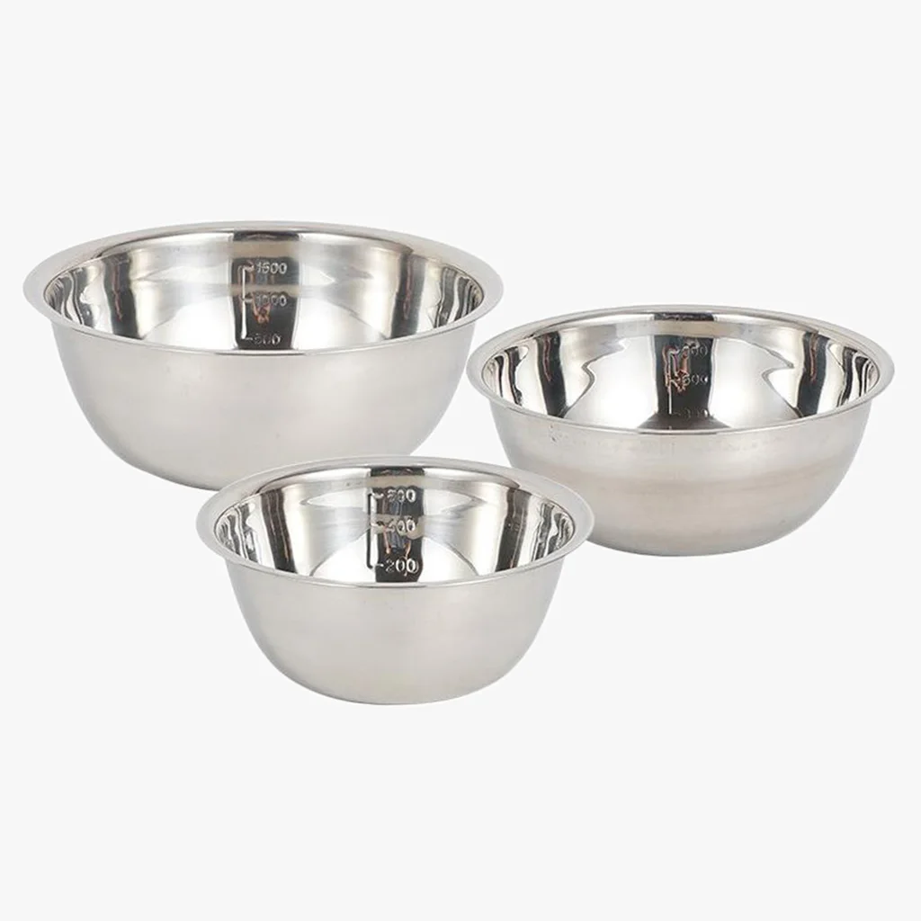 3pcs Stainless Steel Mixing Bowl Set Food Vegetable Fruits Rice Washing Bowl Storage Metal Nesting Bowls Space Saving Storage