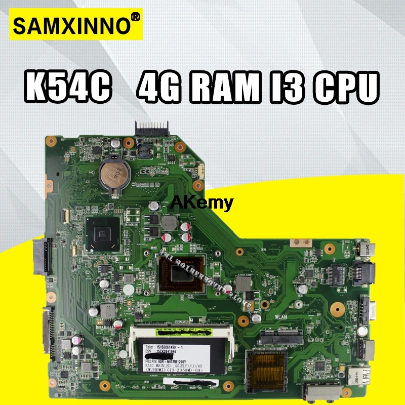  K54C Motherboard I3 CPU 4GB RAM For ASUS K54 K54C X54C Laptop motherboard K54C Mainboard K54C Mothe