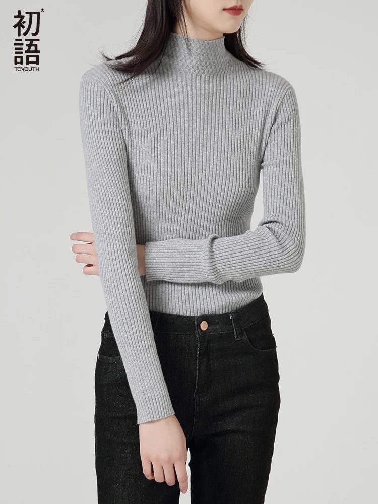 

Toyouth Autumn Basic Sweaters All-Match Long Sleeve Micro-elastic Thread Sweater Slim Long-Sleeved Turtleneck Sweater Female