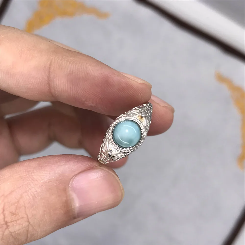 6 мм Подлинная Синий Ларимар кольцо для женщин леди регулируемый размер гнездовая оправа 925 серебро драгоценный камень юбилей Ювелирное кольцо AAAA