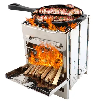

4 YANG Wood Stove Folding Backpacking Wood Burning Stove Mini BBQ Grill with Carry Bag for Backpacking Hiking Camping Cooking