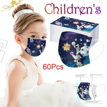 

60PCS Children's Kids mask Planet Print Masks Disposable Face Mask Mouthcover Industrial 3Ply Ear Loop Protective Mondkapjes
