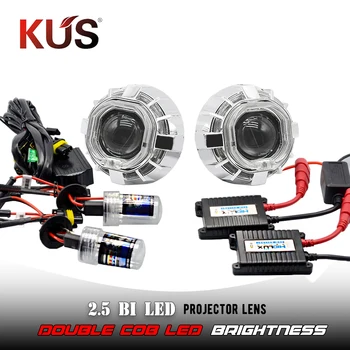 

2.5 Square Double LED Angel Eyes DRL Bixenon Projector Car Headlight Lens H1 35W Hid Xenon Kit Retrofit DIY Accessories Retrofit