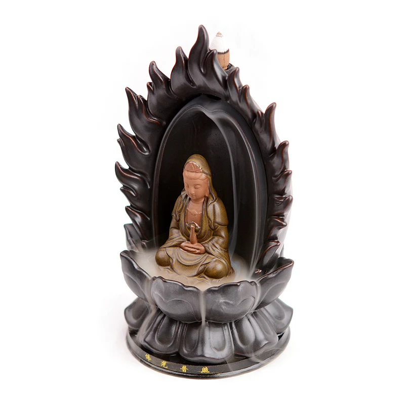 Backflow Led Monk Incense Burner Porcelain Ceramic Small Smoke Buddha Holder Buddhism Room Decoration Mediter II50XXL |