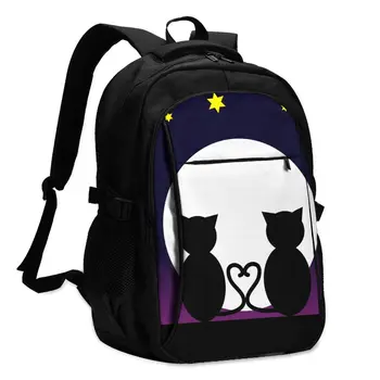 

Hot USB Charging Laptop Women's Backpack For Teenage Students Girls School Backpack Cat In Love With Moon Travel Bagpack