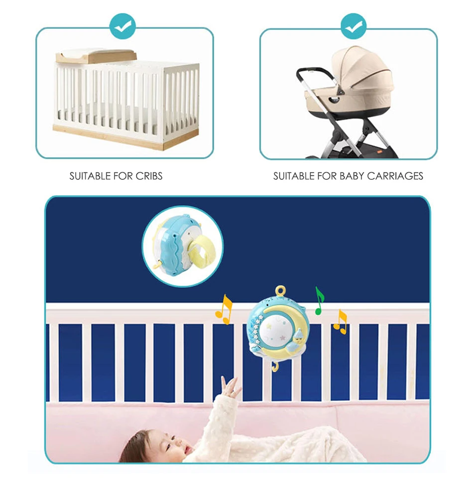 0-12 Months Baby Rattle Infant Crib Mobile Rotating Bed Bell Music And Sky Stars Projection Infant Sleep Early Learning Kids Toy