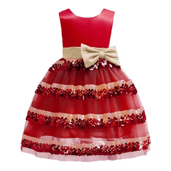 

New Baby Girl Summer Sleeveless Striped Sequins Bow Long Dress Elegant Girls Dress Kids Dresses For Girls Kids Clothes Dress